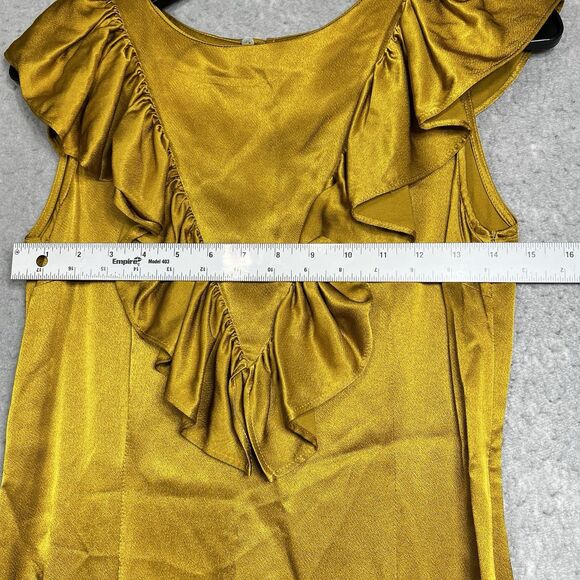 Anthropologie Seen Worn Kept Satin Ruffle Midi Dress 4 Gold Yellow Sleeveless - Picture 5 of 13